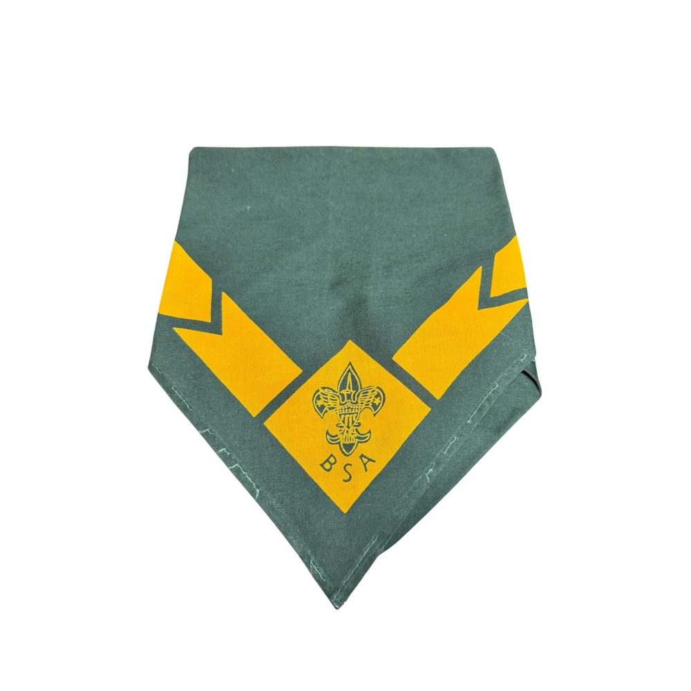 Vintage BSA Explorer Scout Neckerchief Green Gold Boy Scouts Uniform Scarf 1970 - Picture 2 of 9